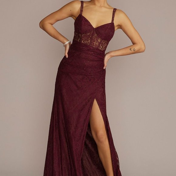 david's bridal corset bridesmaid dress David's Bridal | Dresses | Davids Bridal Lace Corset Bodice Bridesmaid Dress  With Slit